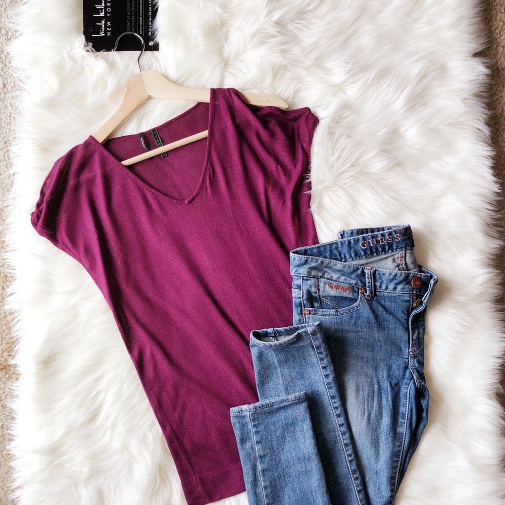 Guess Open Shoulder Purple Top XS